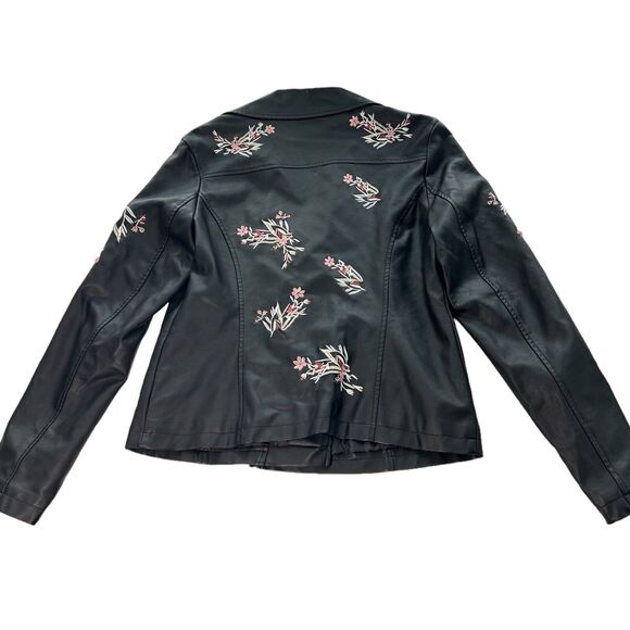 NWT Alfani Womens Black Floral Embroidered Jacket Sz S Faux Leather Moto Biker - Picture 6 of 12